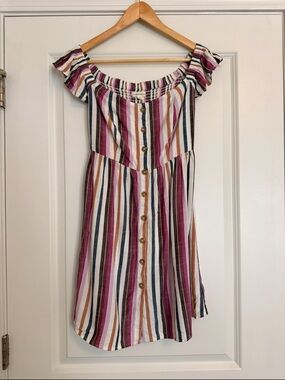 Aeropostale Striped Off Shoulder Striped Dress Small